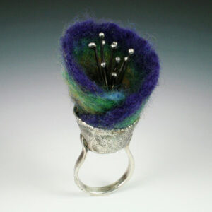 Silver ring with felt flower