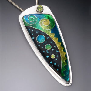 Silver necklace with abstract enamel design