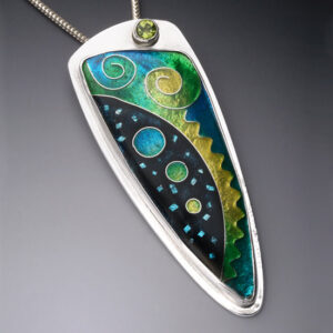 Silver necklace with abstract enamel design