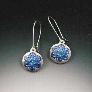 Silver blue enamel mandala earrings
