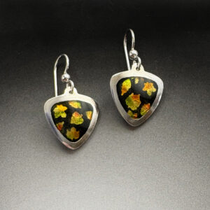 Autumn leaf enamel silver earrings