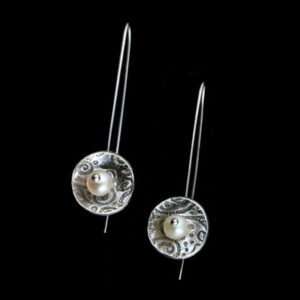 Silver and pearl long drop earrings