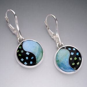 Enamel abstract wave silver earrings