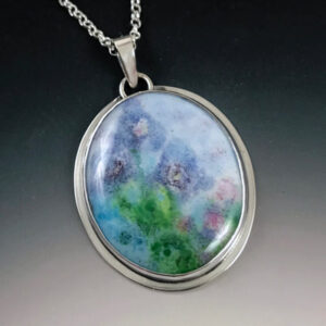 Silver necklace with enamel iris design