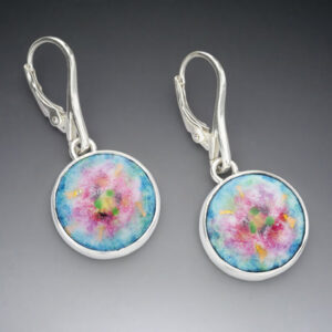 Abstract flower enamel design silver earrings