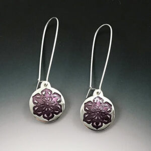 Silver purple enamel mandala earrings