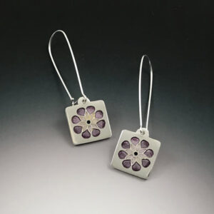 Silver purple flower mandala earrings