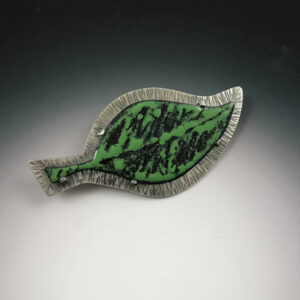 Silver enamel green and black leaf pin