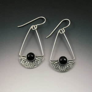 Silver half circles with onyx center earrings