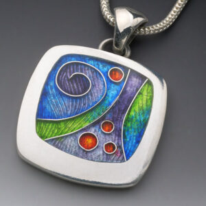 Colorful enamel design on a silver pendant